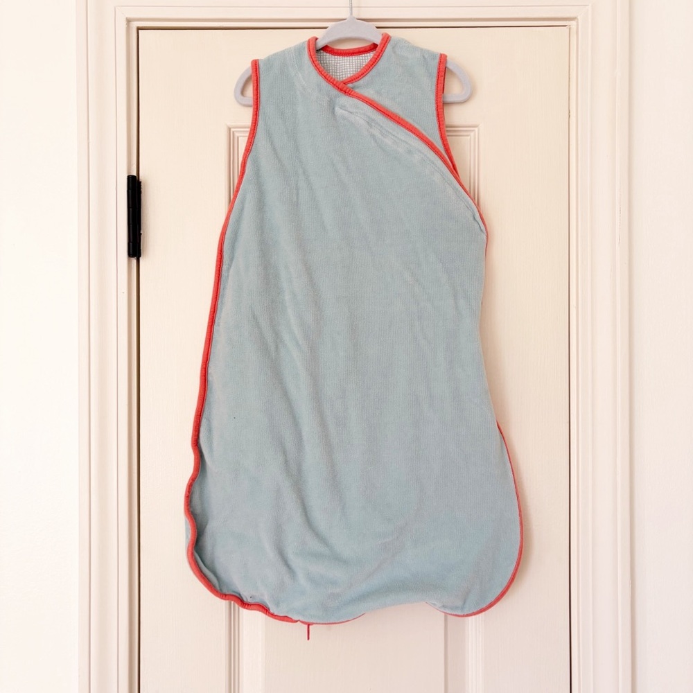 Baby blue velour sleep sack with coral trim sleeping bag sleep sack